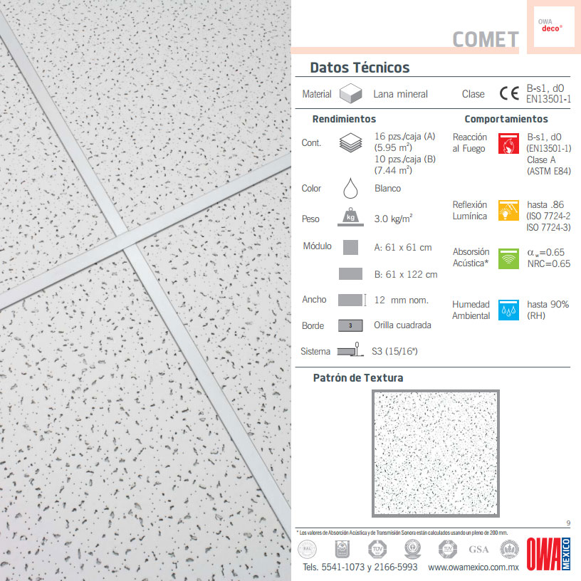 Cielorraso Fibra Mineral modelo Comet