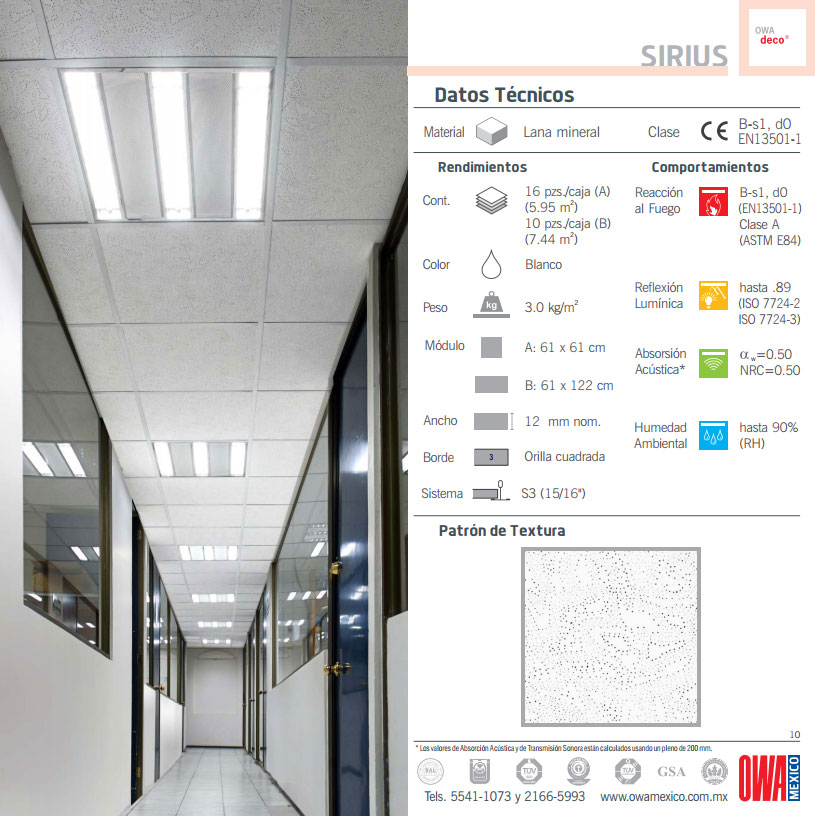 Cielorraso Fibra Mineral modelo Sirius