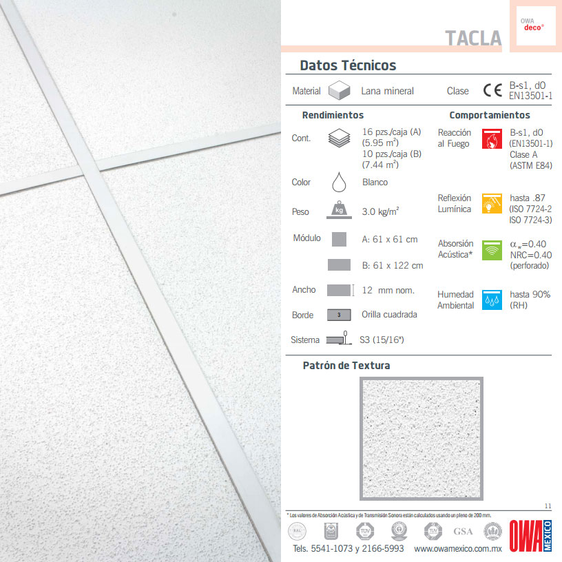 Cielorraso Fibra Mineral modelo Tacla